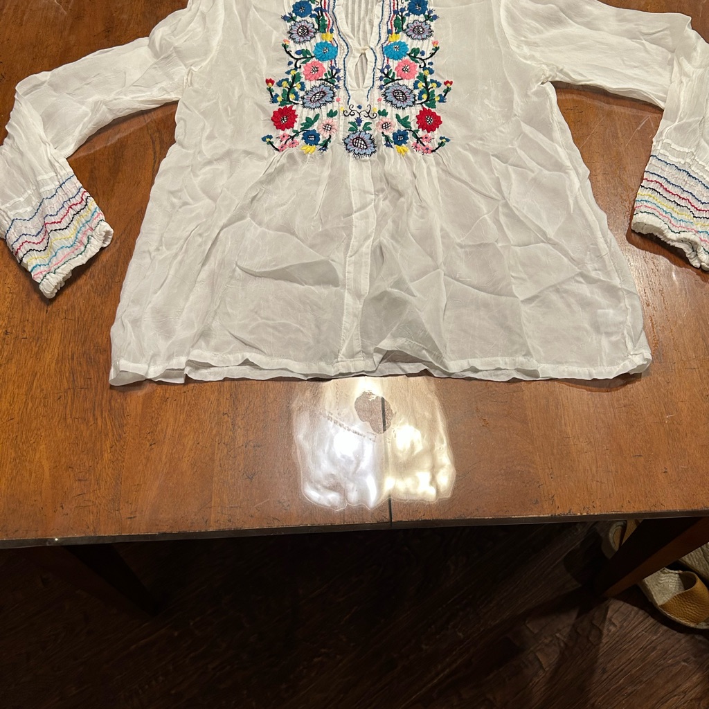 Johnny Was White Blouse With Multicolor Embroidery